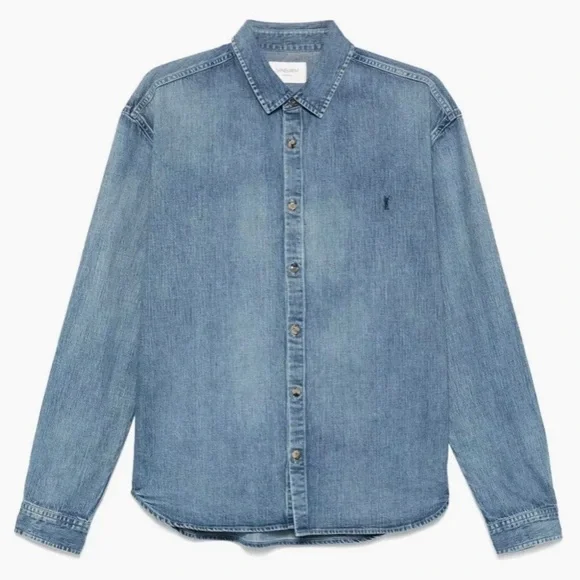SAINT LAURENT YSL logo embroidered denim shirt - Picture 1 of 5